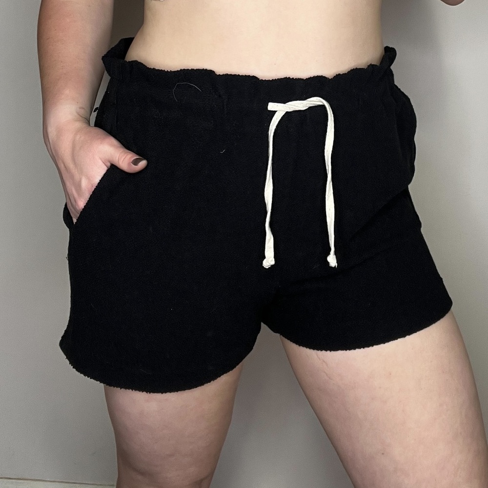 Twenty Montreal Black Terry High Rise Pull On Shorts Size Medium